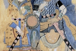 Mural depicting two figures wearing caftans